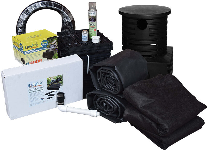 Just-A-Falls Kit 24 feet long 2 feet wide with Res-Cubes for pondless waterfall