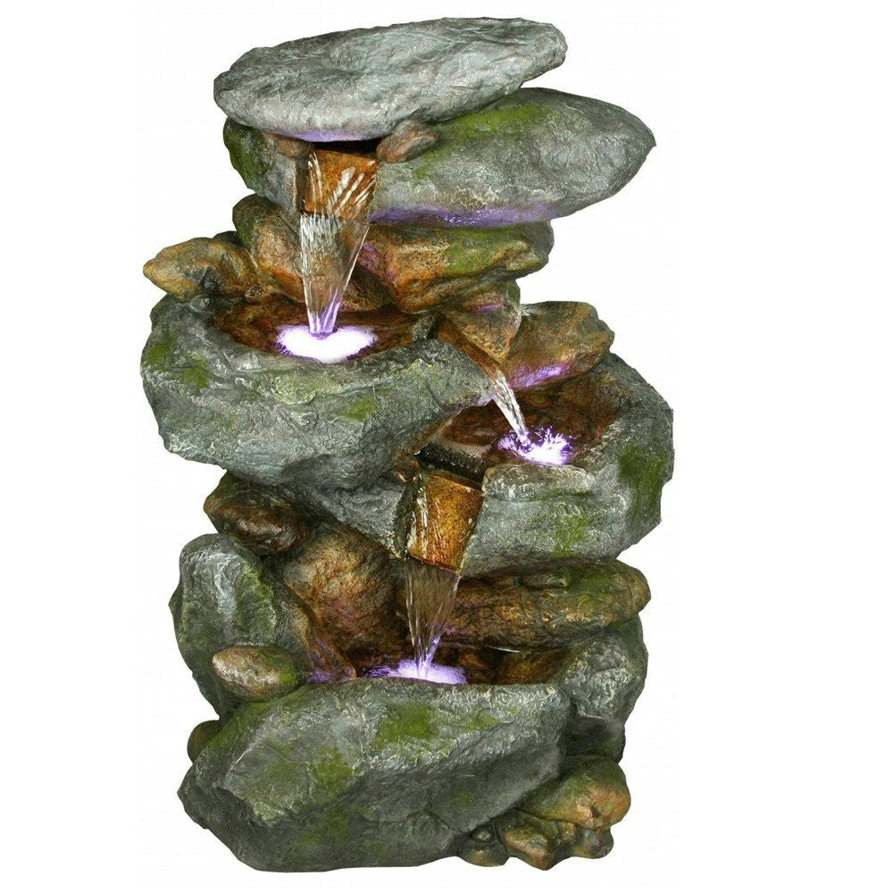 Four Tier Rock Waterfall Fountain With LED Lights product image