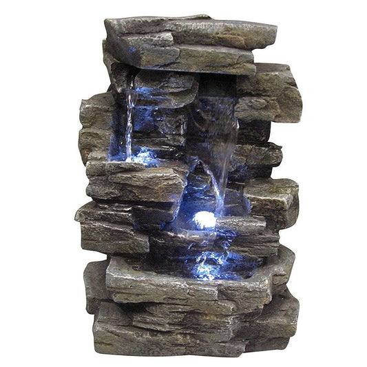 Waterfall Tabletop Fountain with White LED Lights for Home Decor